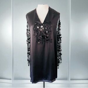 DENIS GAGNON Black Silk Sequin Mesh Net SPECTACULAR  Gala Evening Dress Size M